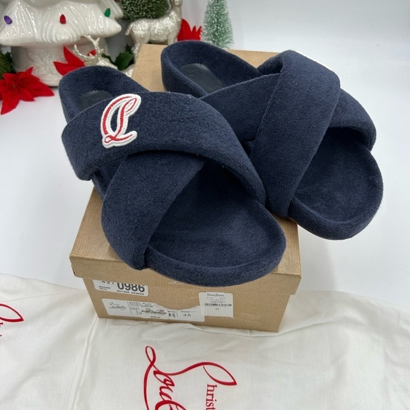 Men\'s Christian Louboutin BIZZU cross strap Terry cloth slide size 45 main image 12